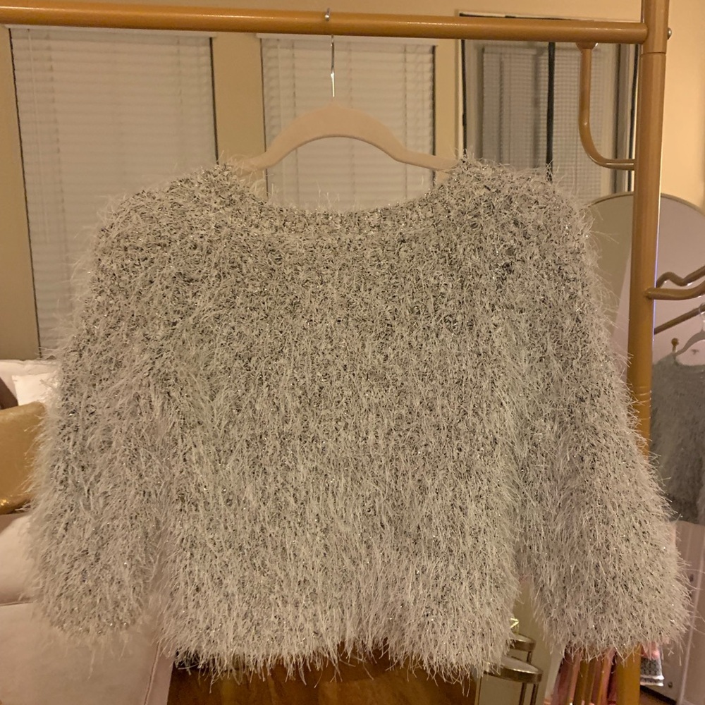Silver metallic thread crop top